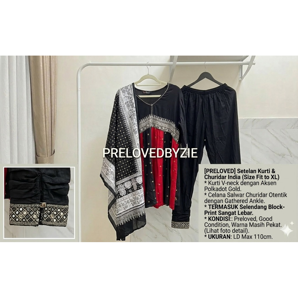 [PRELOVED] Setelan Baju India Anarkali - Hitam Merah Elegan