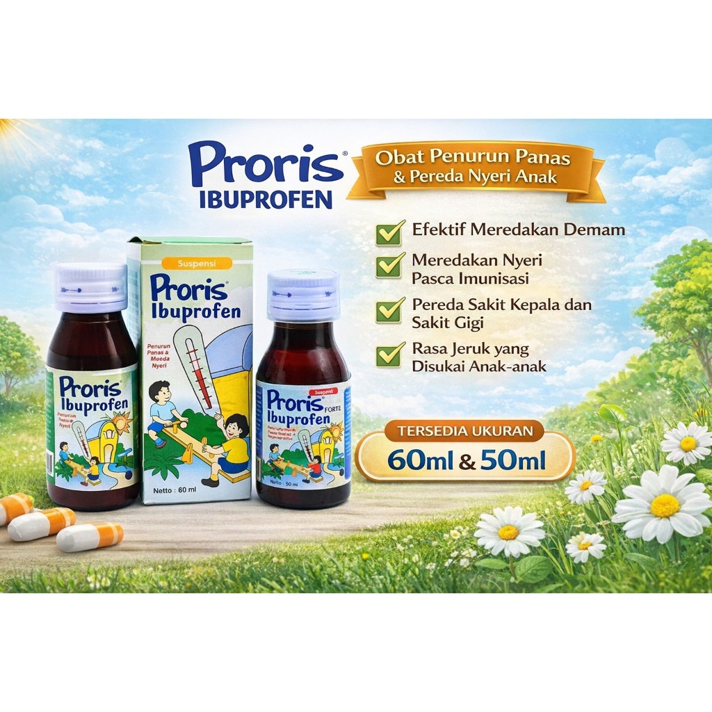 Proris Ibuprofen Sirup Anak – Obat Penurun Panas & Pereda Nyeri Anak (50ml & 60ml)