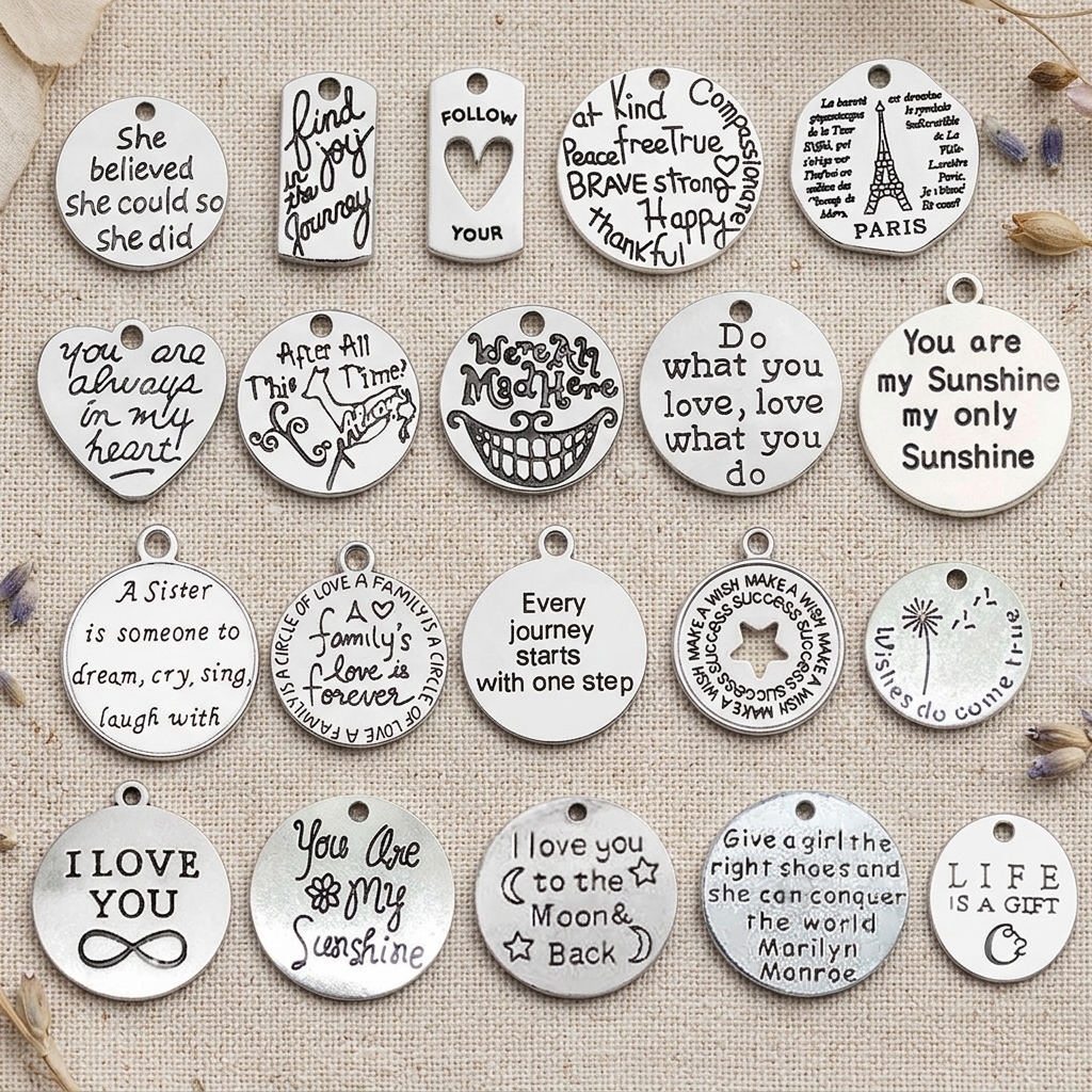 1pc Charm Ukiran Silver TULISAN INSPIRATIF Hope Dream Love Life / Pendant Kata Huruf Bahan Logam All