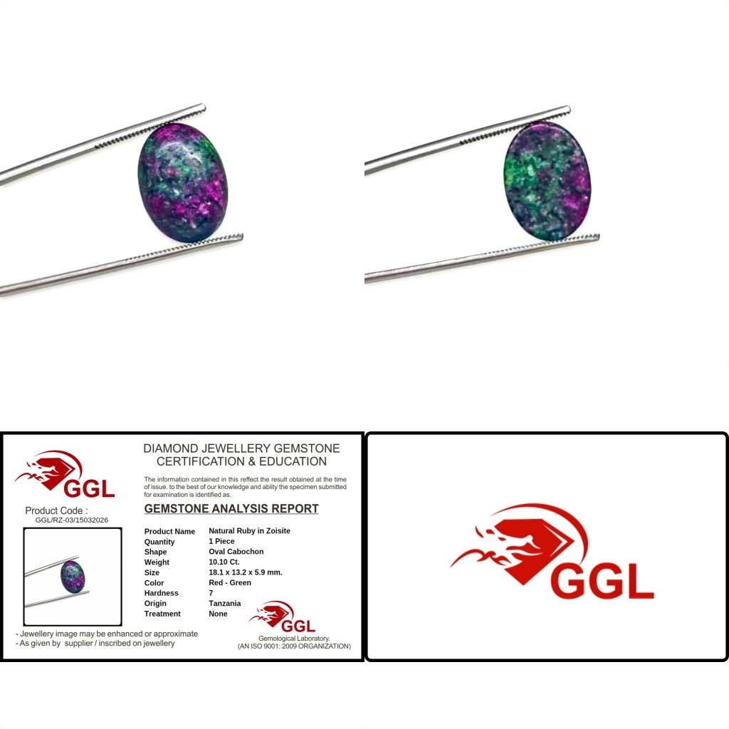 10.10 Ct. Natural Ruby in Zoisite Tanzania Memo Internasional