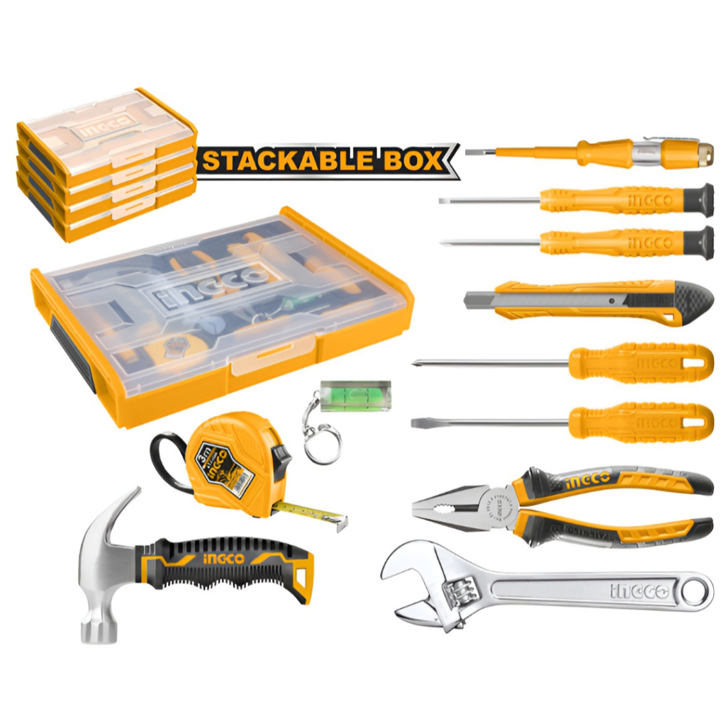 INGCO Set Alat Perkakas Rumah Tangga HKTV01H111 - 11pcs dengan Obeng Presisi, Kunci Inggris, Palu Ma