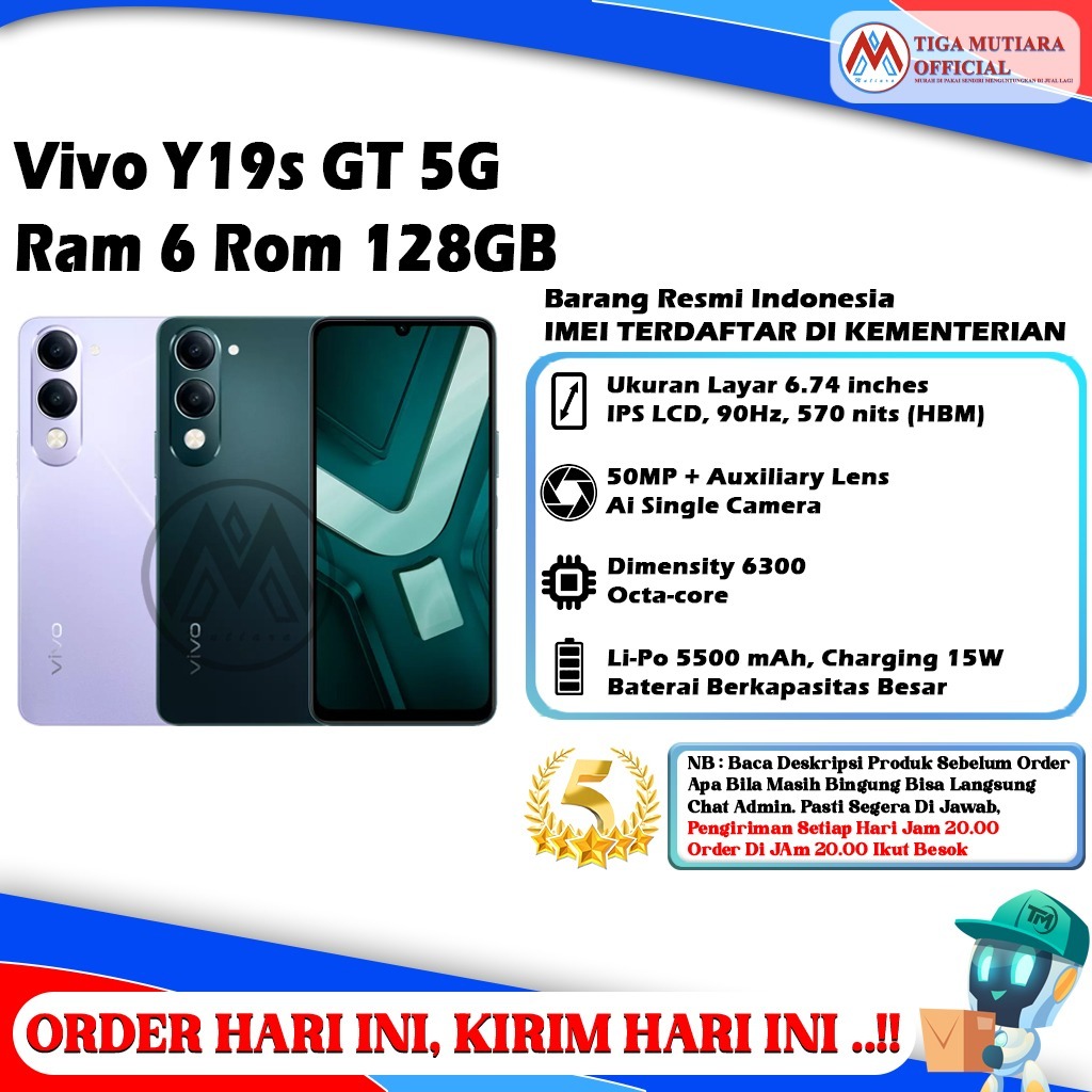Vivo Y19s GT Ram 6/128GB I Ram 8/128GB I Ram 8/256GB Segel Original & Bergaransi Resmi