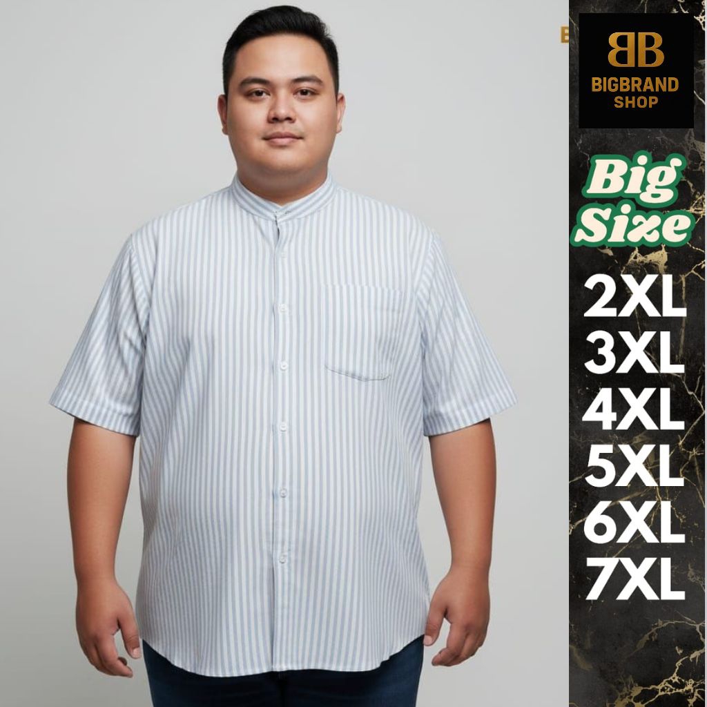 Kemeja Pria Jumbo Lengan Pendek Hem Salur Stripe Garis garis Big Size Premium