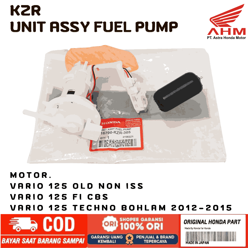 UNIT ASSY FUEL PUMP POMPA BENSIN KZR ASLI HONDA VARIO 125 FI,CBS TECHNO,VARIO 125 OLD NON ISS