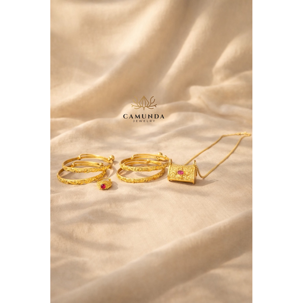 set gelang bayi perak lapis emas