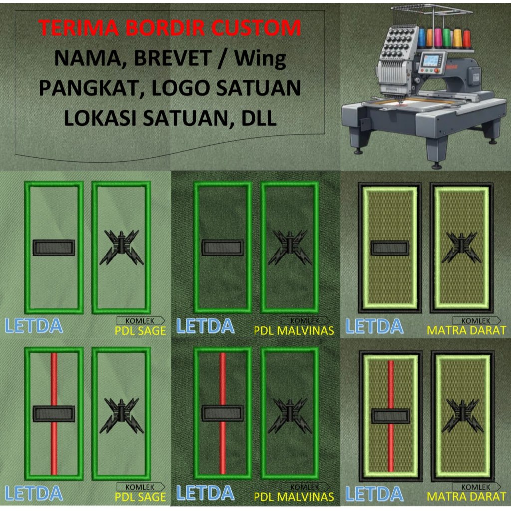 PATCH BORDIR brevet TNI TANDA PANGKAT PERWIRA PDH PDL TNI AD MALVINAS SAGE MATRA DARAT KOSTRAD EMBRO
