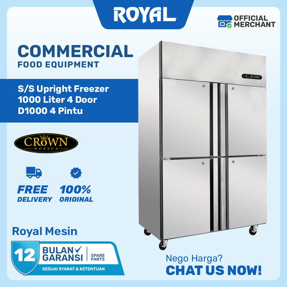 CROWN Upright Freezer 2-6 Pintu D500 / D1000 / D1600 Kulkas Restoran Stainless Steel