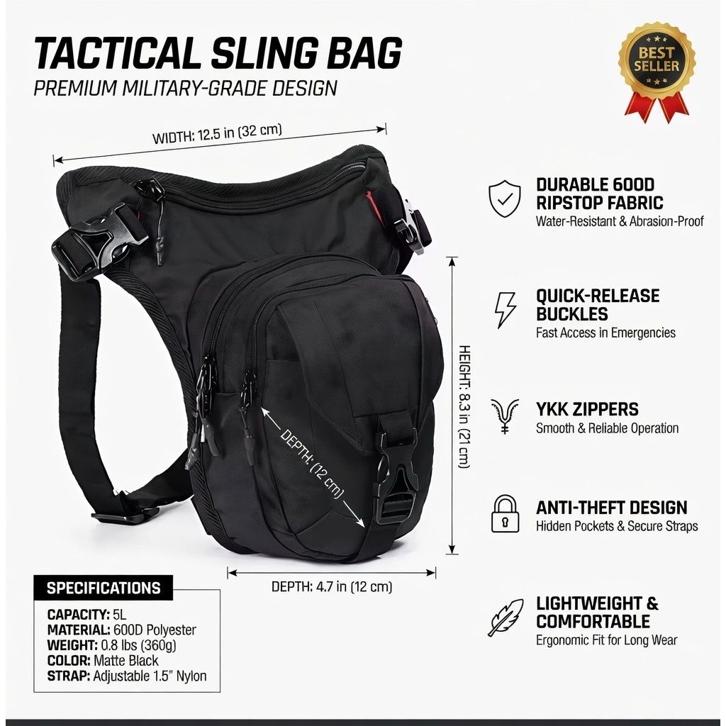 Tas Pinggang Paha Tactical Sling Bag Ripstop  Quick Buckle 2026 New