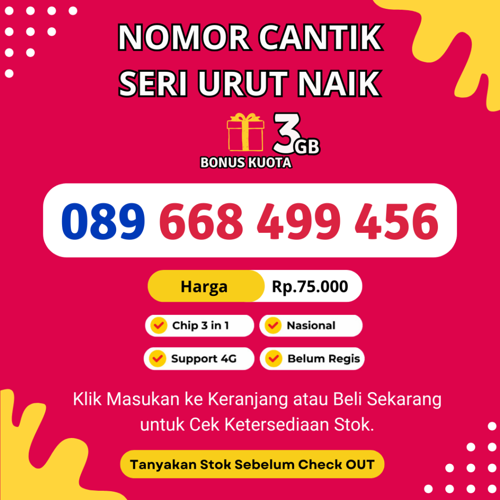 Nomor Cantik Tri Seri ABC Perdana Tri Murah Rapi BONUS KUOTA 3GB - Nocan Tri Support 4G LTE - Kartu