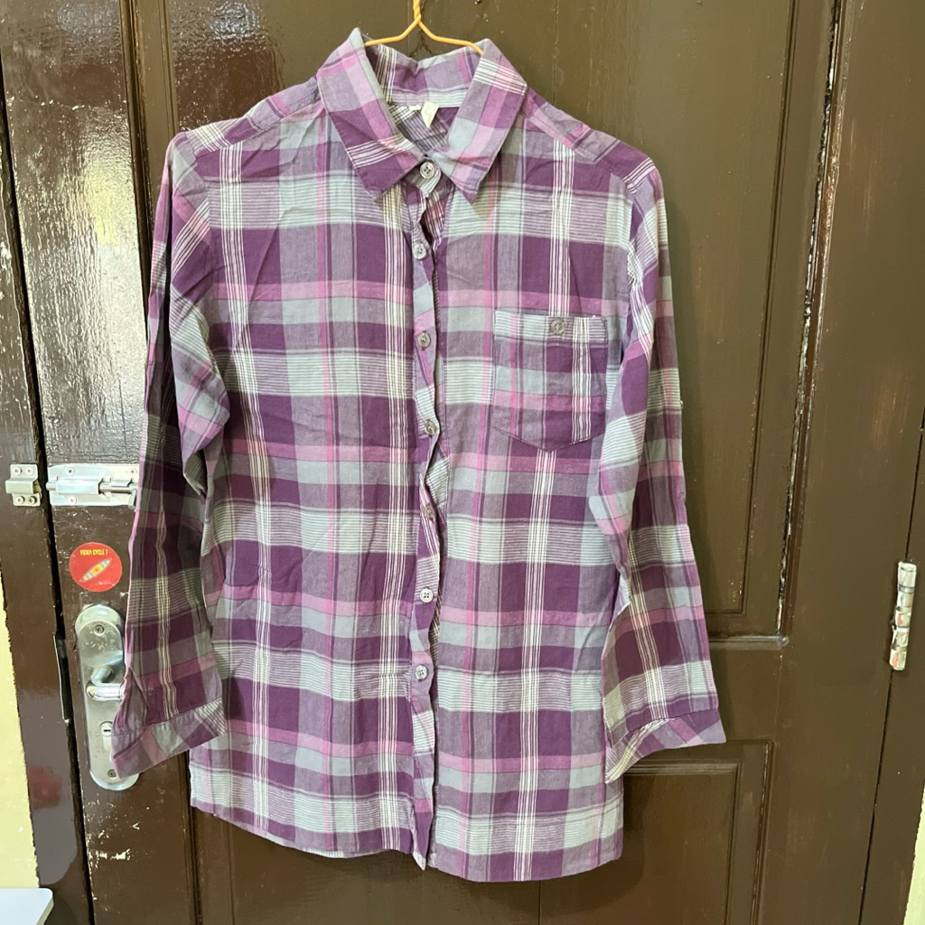 [PRELOVED] Kemeja kotak wanita ungu size M