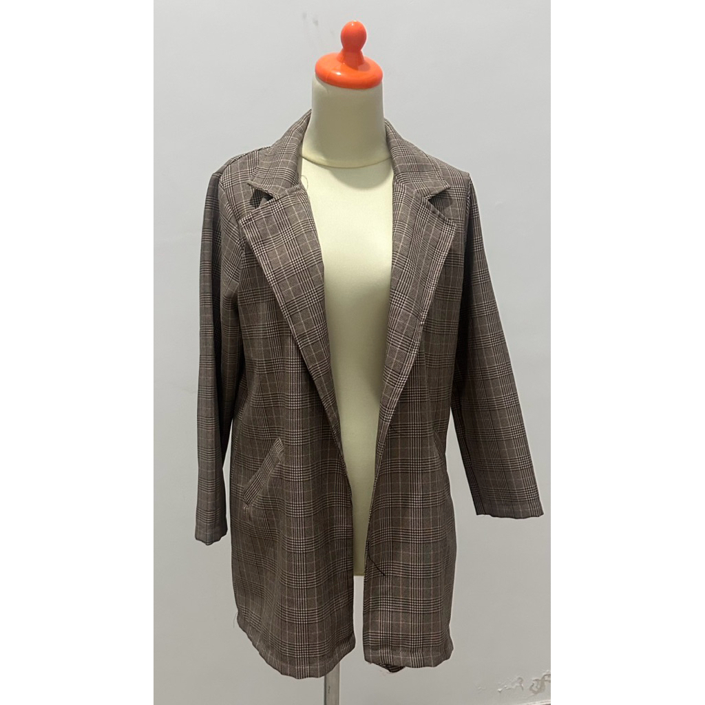blazer kotak coklat korea