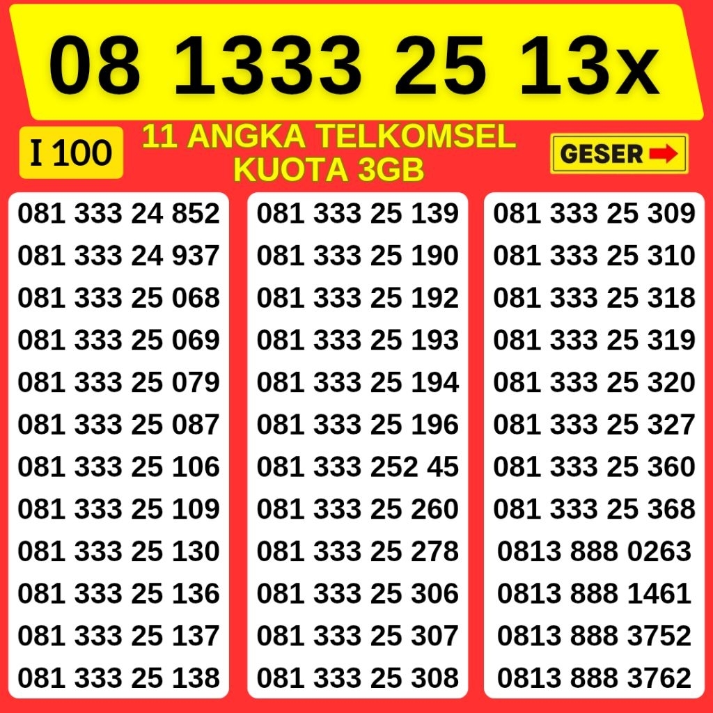 11 Digit Bonus Kuota Nomor Cantik Telkomsel Nomor 3333 Kartu Perdana Telkomsel Tsel Red Telkomsel 5g