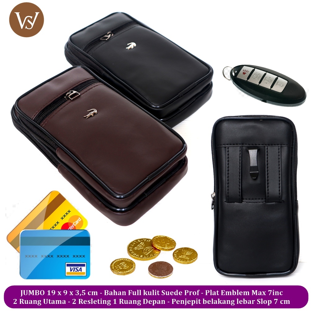 Tas HP Pria Jumbo 3 Ruang Muat 2 HP Kulit Premium Resleting Big Size