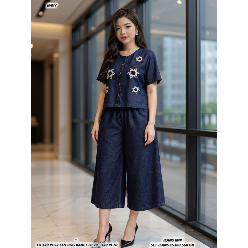 FC 15360 Setelan 7/8 jeans bordir