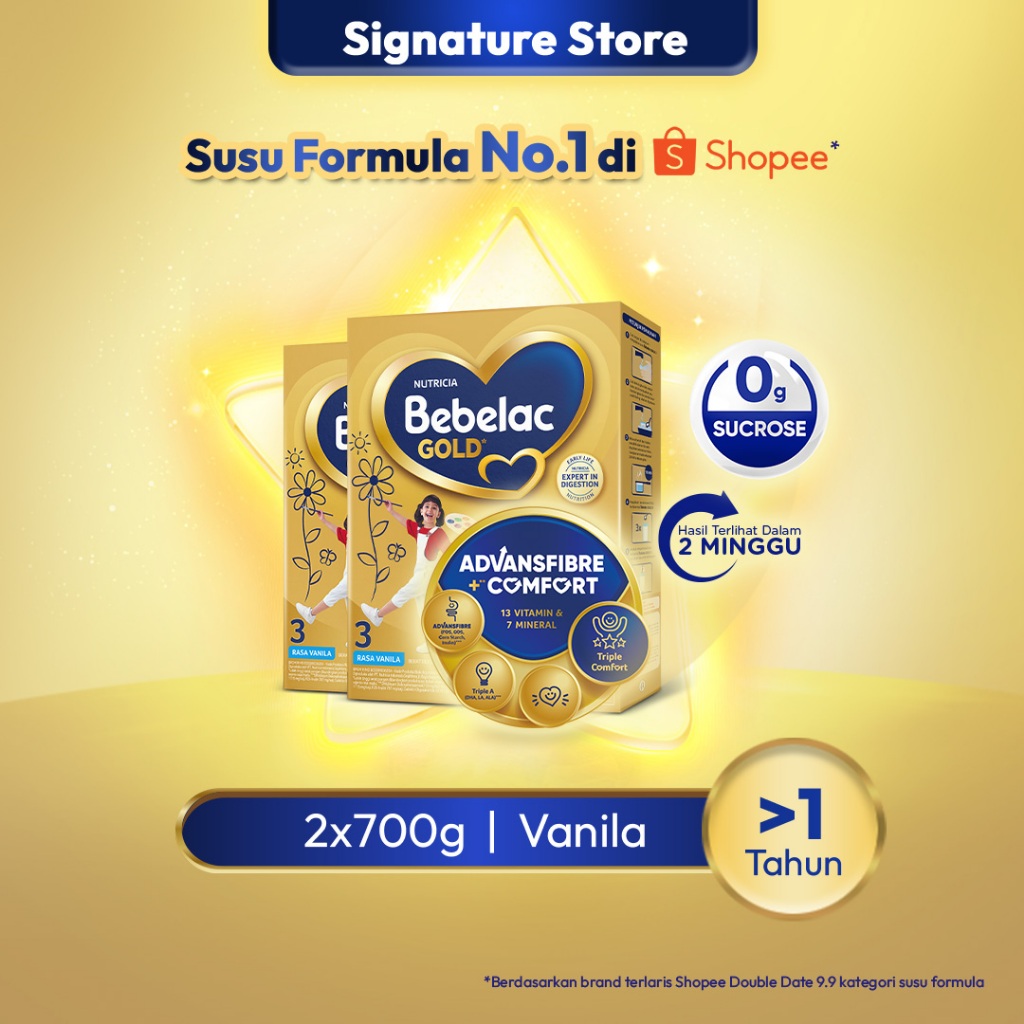 Bebelac Gold 3 Vanila 700x2 gr – Formula Teruji Klinis untuk Pencernaan Nyaman​