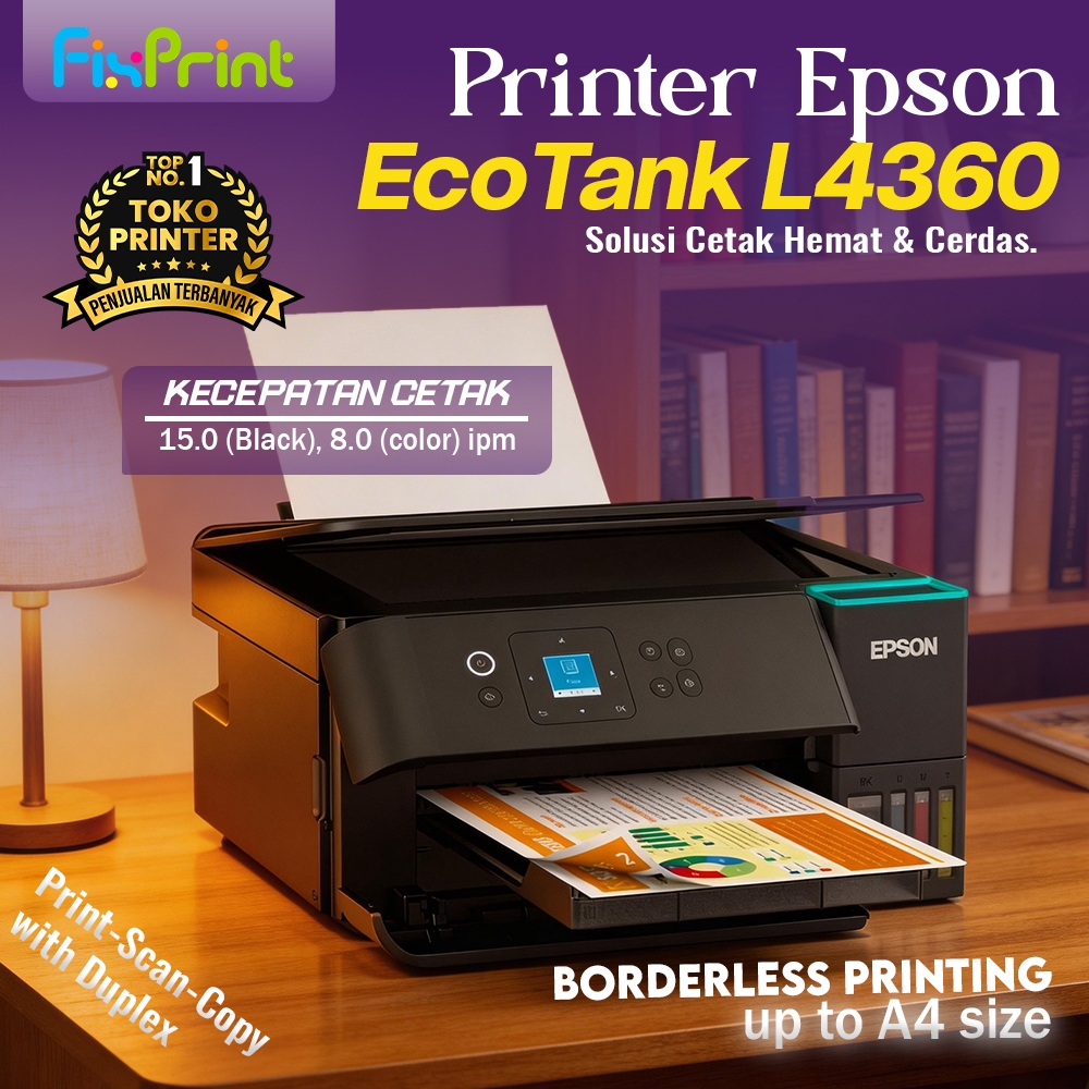 Printer Epson EcoTank L4360 L6260 L6390 L6290 A4 WiFi Duplex Print Scan Copy Tinta 001 / L5290 A4 Wi