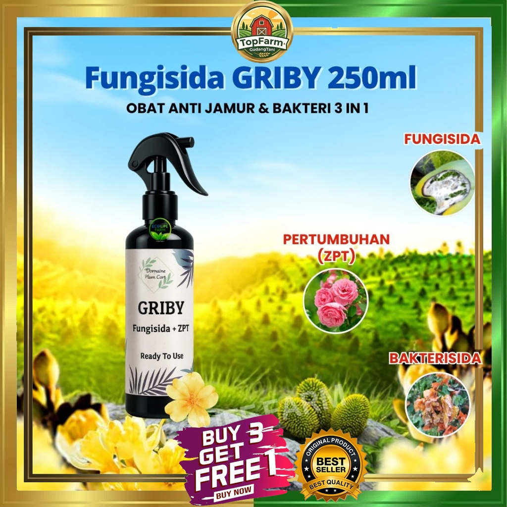 3 gratis 1 - GRIBY 250ml - Fungisida & Bakterisida dengan ZPT – Obat Anti Jamur & Bakteri 3 in 1 Ama