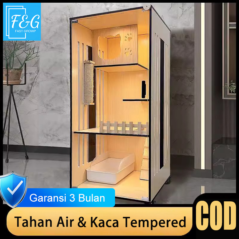 F&G Kucing deluxe cage house Woodcat house Rumah besar untuk kucing Pussy mansion Kandang kucing den