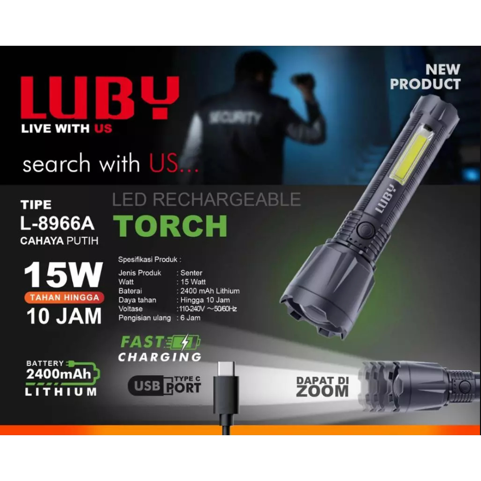 Senter tangan cash zoom L8965A 10w Luby