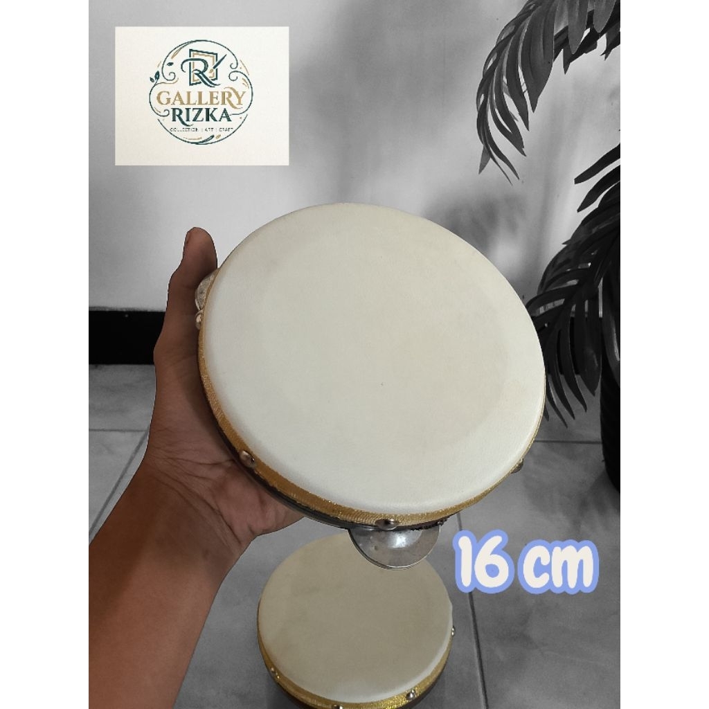 Rebana Hadroh Anak 16cm kecrek - Rebana Mainan Anak Kulit Kambing Asli