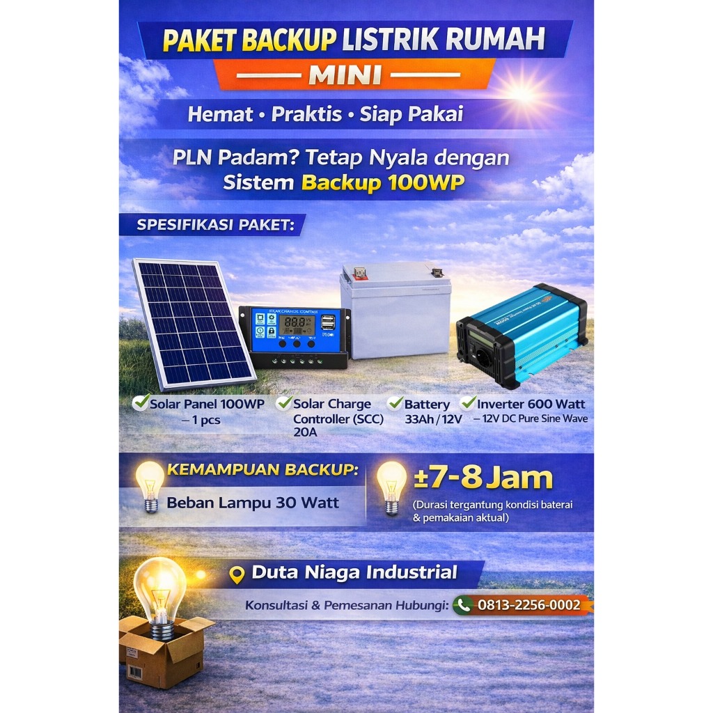 PAKET SOLAR PANEL SOLAR CELL INVERTER BACKUP LISTRIK