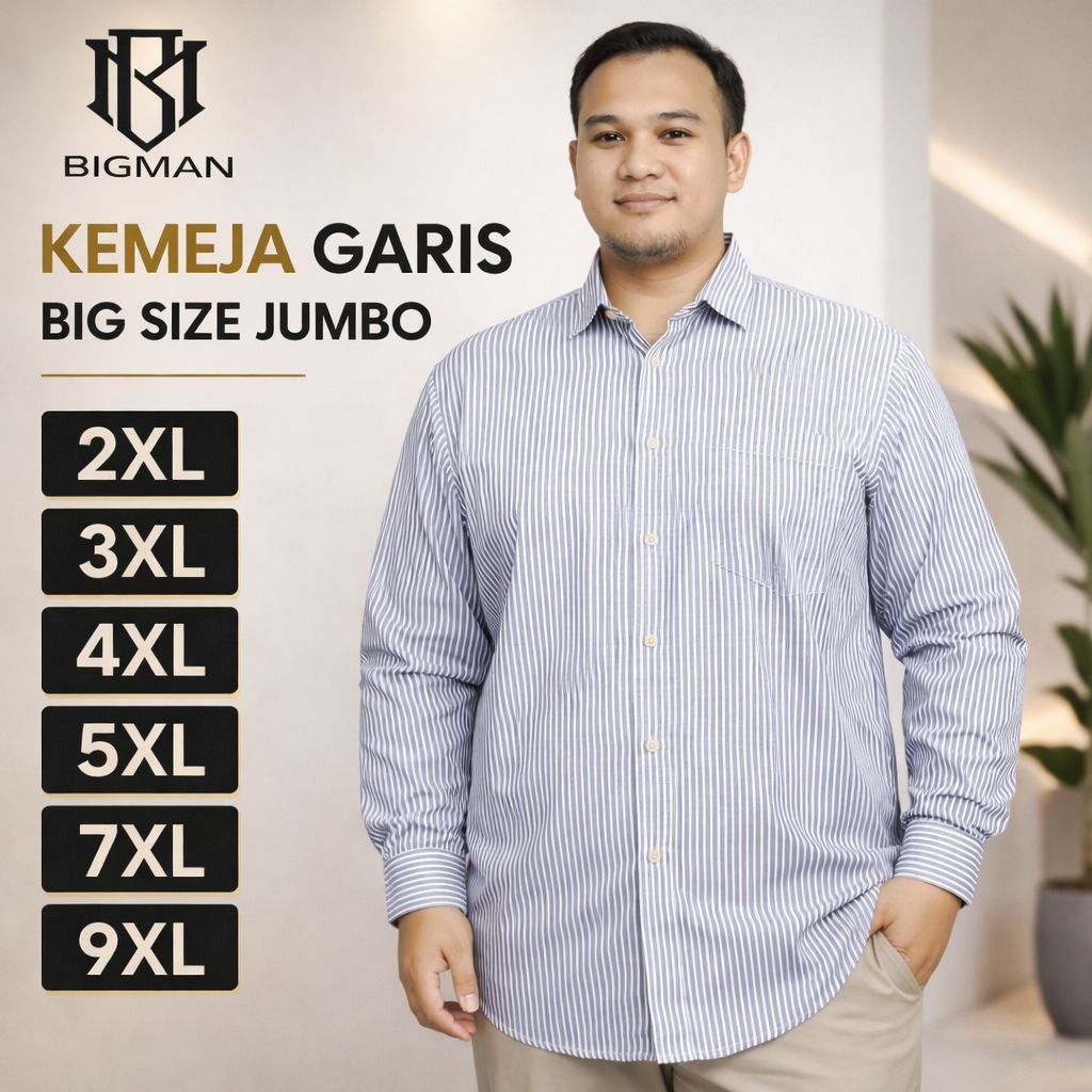 Kemeja Pria Salur Stripe Garis garis Lengan Panjang Big size Jumbo Terbaru