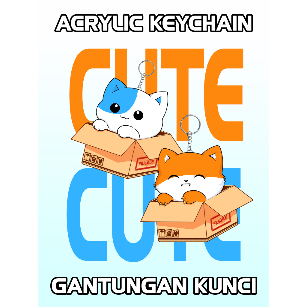 SHUNKO [PREMIUM] Acrylic Keychain / Gantungan Kunci karakter lucu KUCING dan SERIGALA