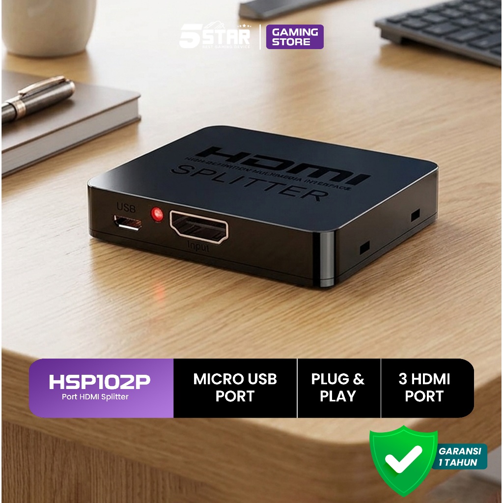 5Star 2 Port HDMI Splitter dengan USB Power Cable Pembagi Sinyal HDMI 1 Input 2 Output untuk TV, Mon
