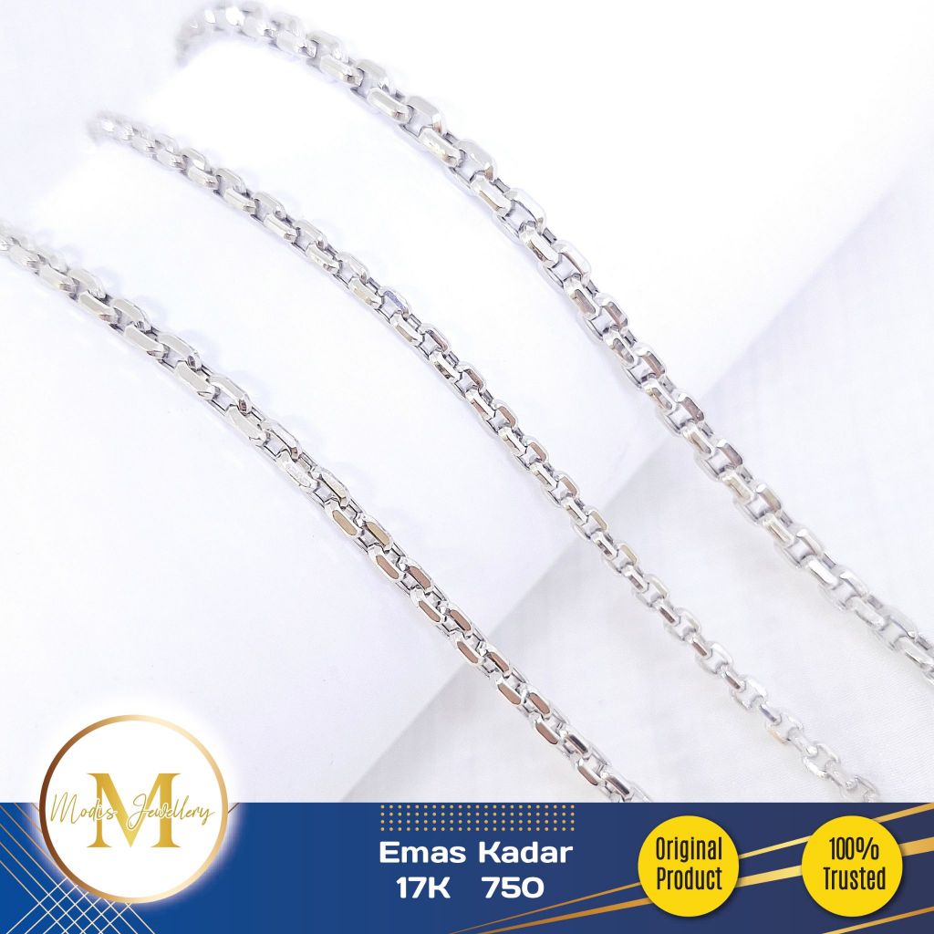 MODIS JEWELLERY - Kalung Tiger Rantai Panjang Kotak Putih - Emas 17k  750