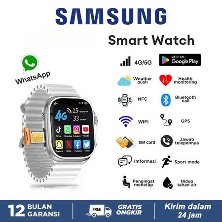 [4G 5G Sim card] ORI  Smartwatch 4G & 5G RAM 4 / 64GB Video call Wifi GPS NFC Bisa Nonton Youtube  W