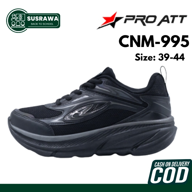 Sepatu Sekolah Pro ATT CNM 995 Hitam Polos SMP SMA - Sneakers Olahraga Jogging Lari Pria Wanita Orig