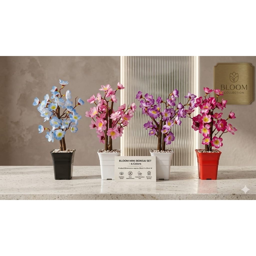 SET BUNGA PLASTIK SAKURA DENGAN POT KOTAK SOFI HOME DEKORASI BUNGA PAJANGAN DINDING BUNGA PALSU BUNG