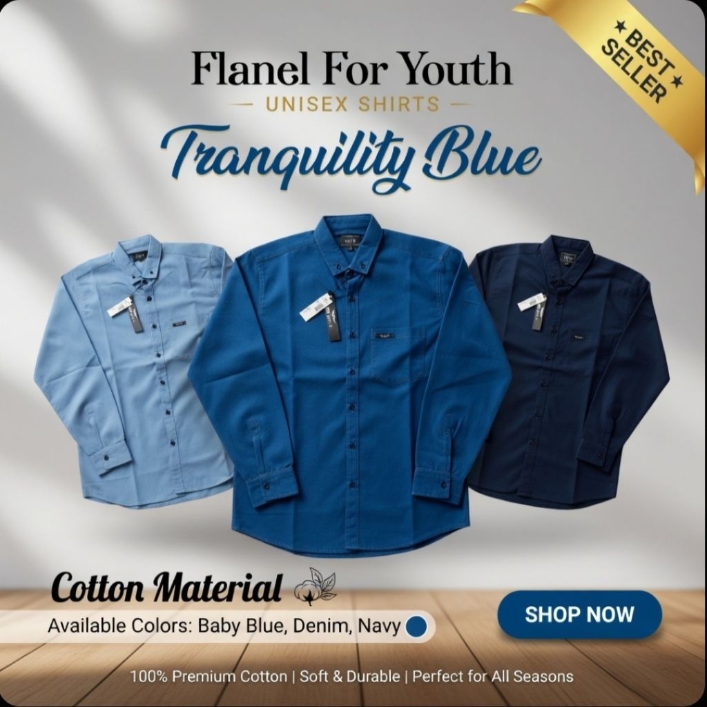 Flanel For Youth - Kemeja Wanita Polos Lengan Panjang Dinas Kerja Formal Casual Warna Soft Blue Biru