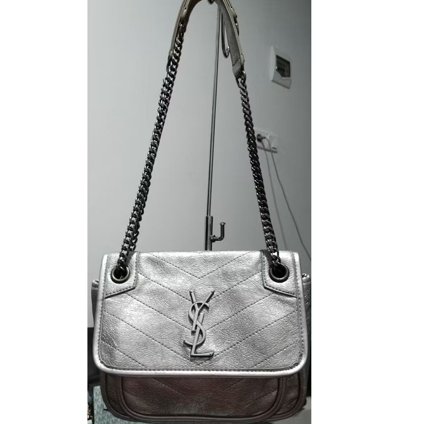 YSL Envelope Chain Bag silver