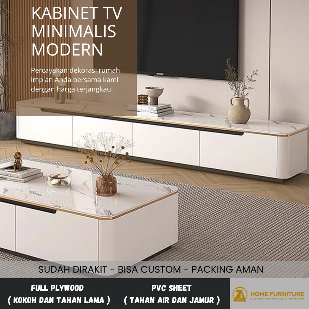 MEJA KABINET TV MODEL MINIMALIS MODERN/ KABINET TV LANTAI/ MEJA TV/ MEJA KABINET TV LIST GOLD