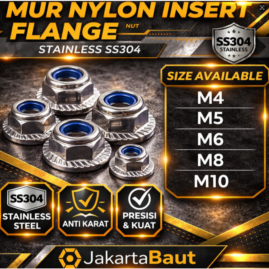 Mur Nylon Insert Flange M8 / Nylon Insert Flange Nut M8 Stainless SS304
