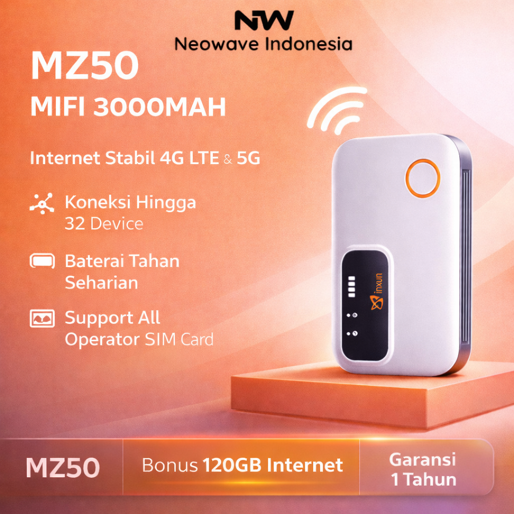 [BONUS 120GB] Neowave MiFi 3000mAh MZ50 Charger Modem Wifi 4G 5G 286Mbps All Operator | Mifi Wifi6 M