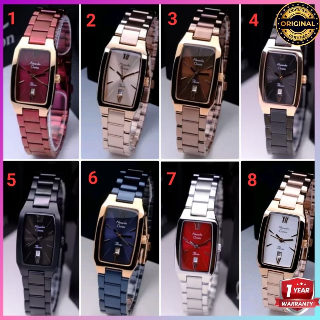 ORIGINAL GARANSI RESMI 1 TAHUN JAM TANGAN WANITA ALEXANDRE CHRISTIE CEWEK ANALOG RANTAI STAINLESS ST