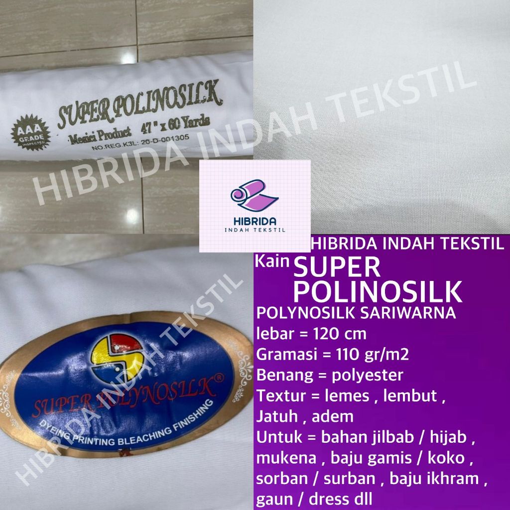 ( per 1 roll ) kain SUPER POLINOSILK polynosilk polino polyno silk sariwarna katun polyester putih l