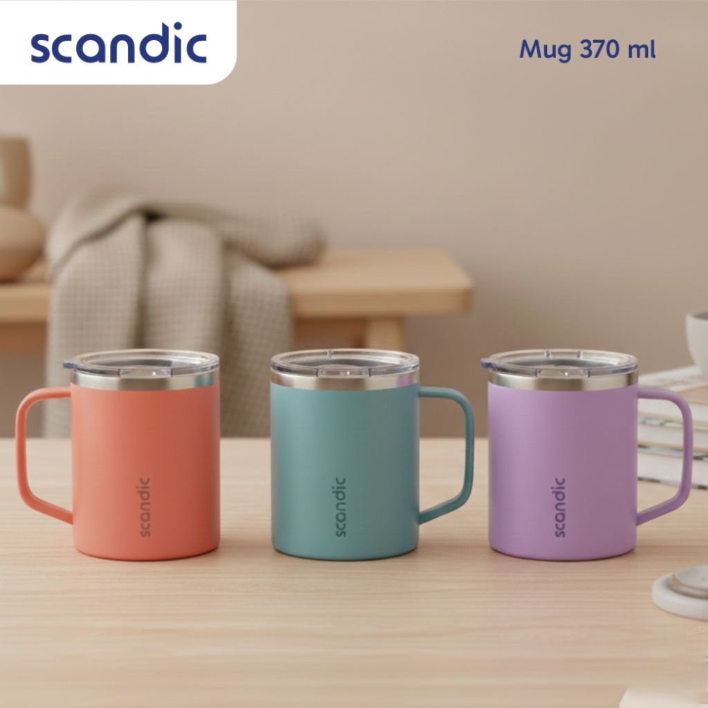 SCANDIC - Solid Tumbler Mug Stainless 370 ml - Gelas Kopi Tahan Panas & Dingin, Dengan Tutup Anti Tu
