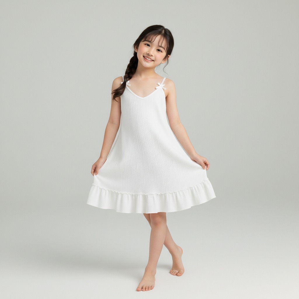 DRESS RUFFLE TALI KECIL ANAK PEREMPUAN BAHAN HYGT POLOS PAKAIAN NYAMAN PROMO MURAH