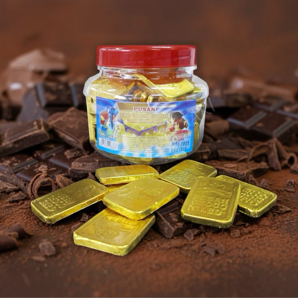 Pusan Cokelat Emas Batangan - Choco Gold Toples Isi 50 Pcs