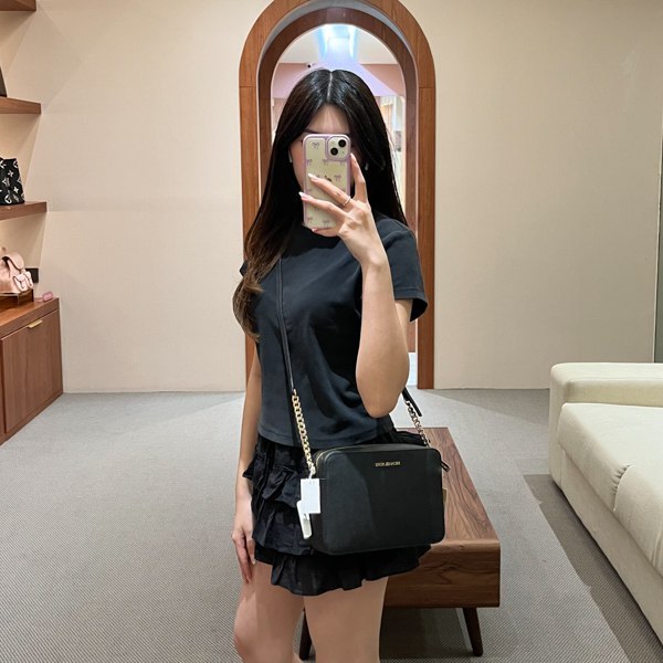 Tas MK GHW PLAIN BLACK LEATHER CHAIN CAMERA BAG 100% ORIGINAL