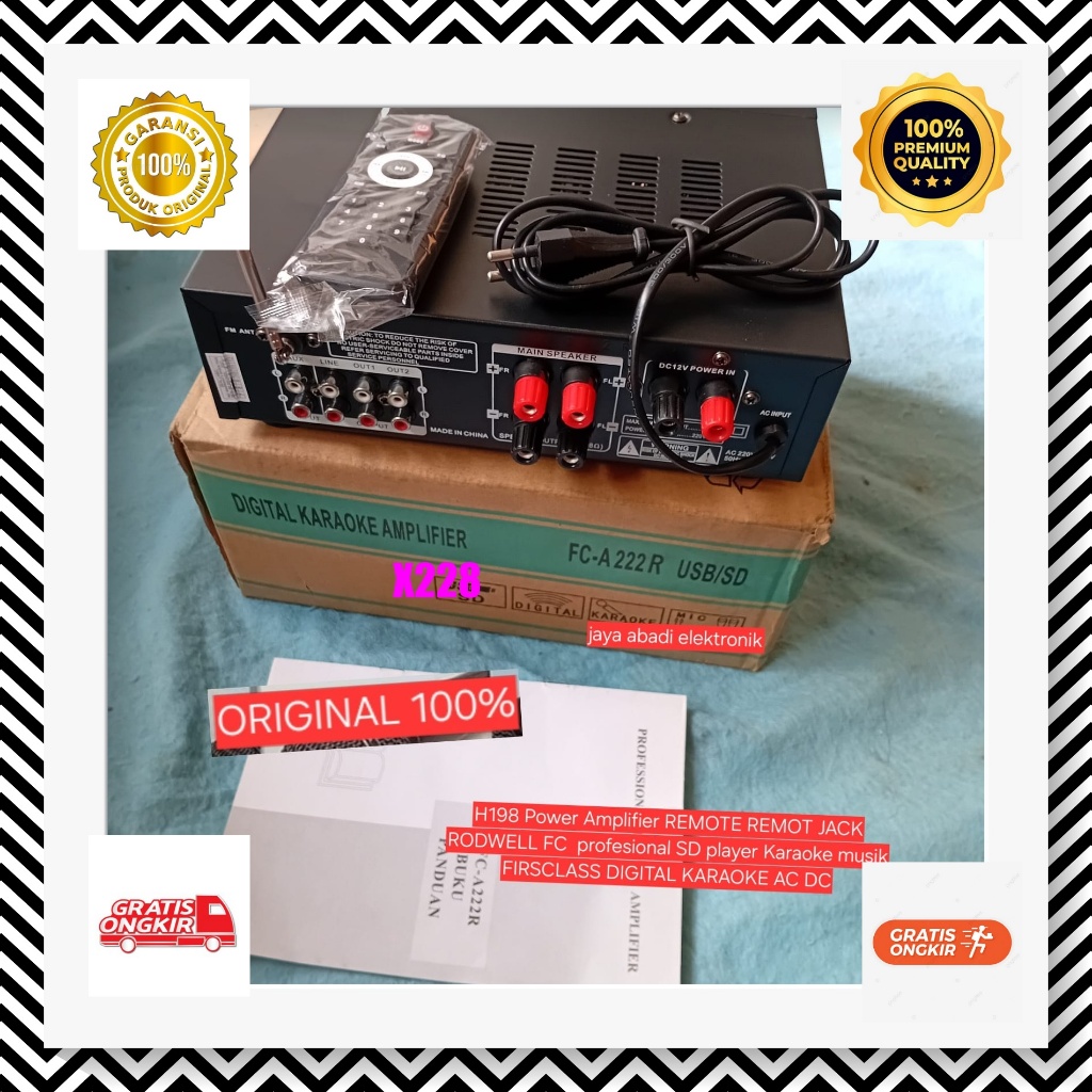 X228  KARAOKE AC DC AMPLIFIER ampli GARANSI BARU Power Amplifier radio REMOTE REMOT JACK RODWELL FC 