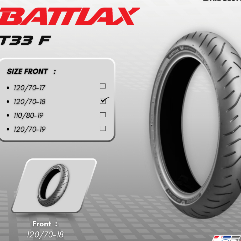 Bridgestone Battlax T33 R 120/70-18 Ban Motor Sport Touring  3 LC Dan MS Belt Untuk Grip Optimal