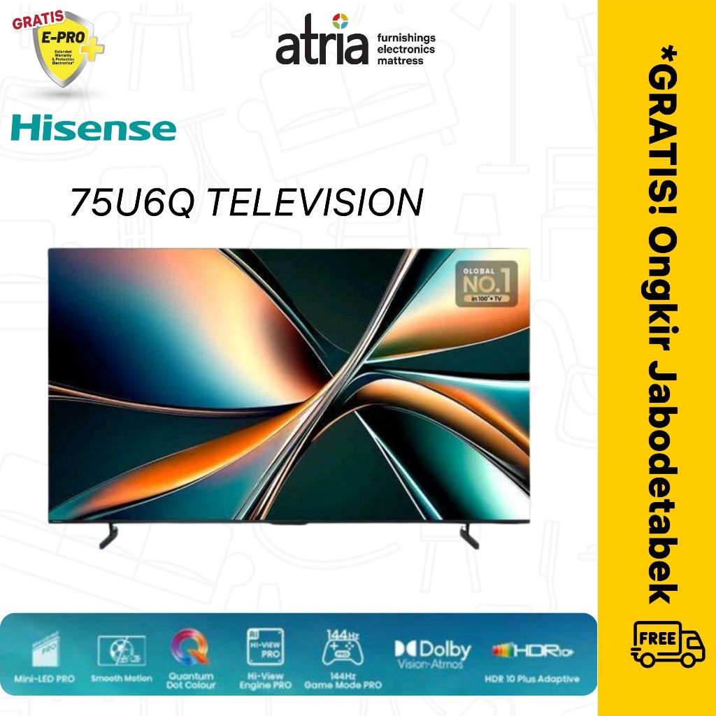 HISENSE 75U6Q MINI LED SMART TV 75 INCH HDR 10+