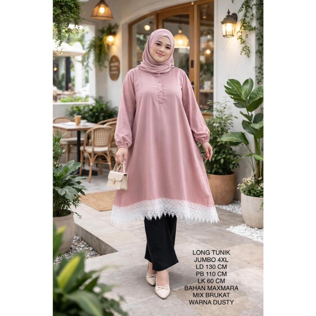 Long Tunik Jumbo Ld 130 Cm Model Kekinian Mix Brukat - Zahwa Long Tunik