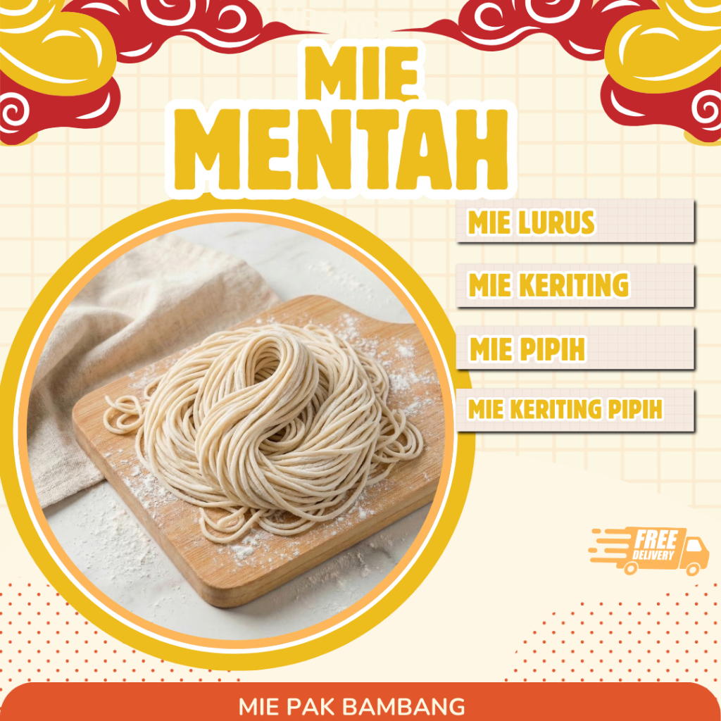 Mie Basah Mentah 1kg – Mie Basah Frozen, Varian Mie Ayam, Mie Yamin, Mie Bakmi, Mie Ramen, Gepeng & 