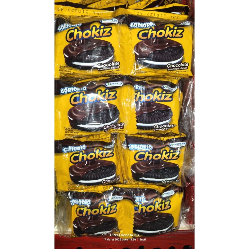 20 Bungkus Biskuit Goriorio Chokiz - Coklat Lapis Coklat, 11g per Bungkus
