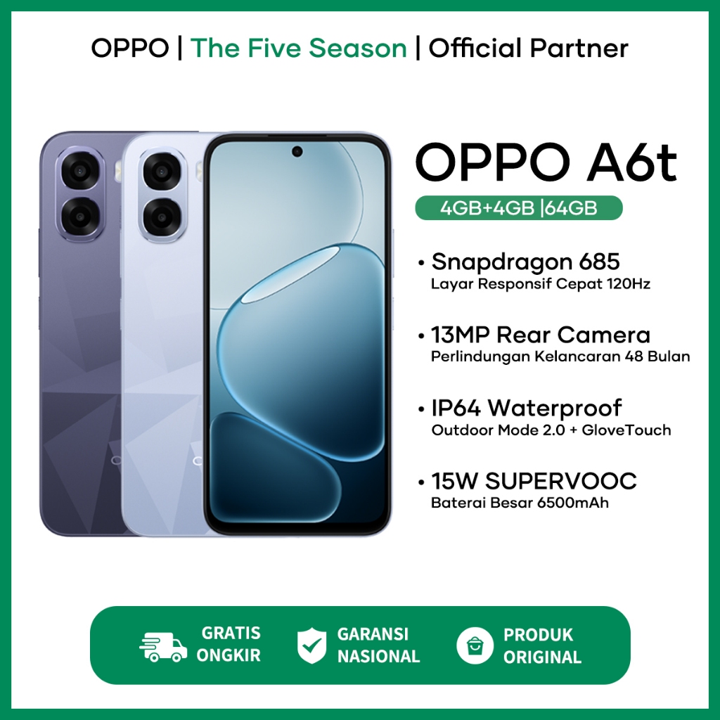 HP OPPO A6t 4/64GB 4/128GB 6/128GB - Snapdragon 685 6500mAh Battery, Garansi Resmi OPPO Indonesia